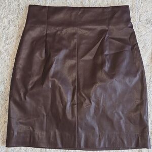 H&M Chocolate Brown / Dark Plum Faux Leather Pencil Mini Skirt, Size 4